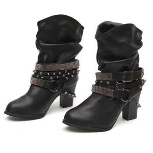 Women's Round Toe Leather Boots Casual PU Ankle Boot Non-Slip Rubber Sole